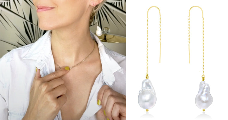 Same Earring Different Outfits - 14K Baroque Pearl Ear Threader Earrings Edition