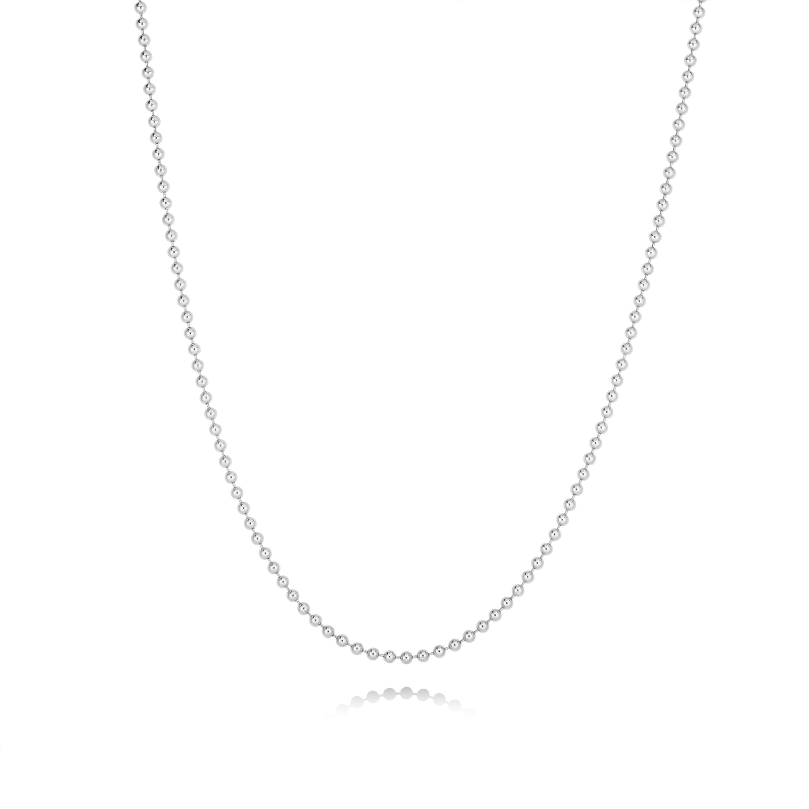 AMANDA PEARL Bead chain in recycled sterling silver on a white background.