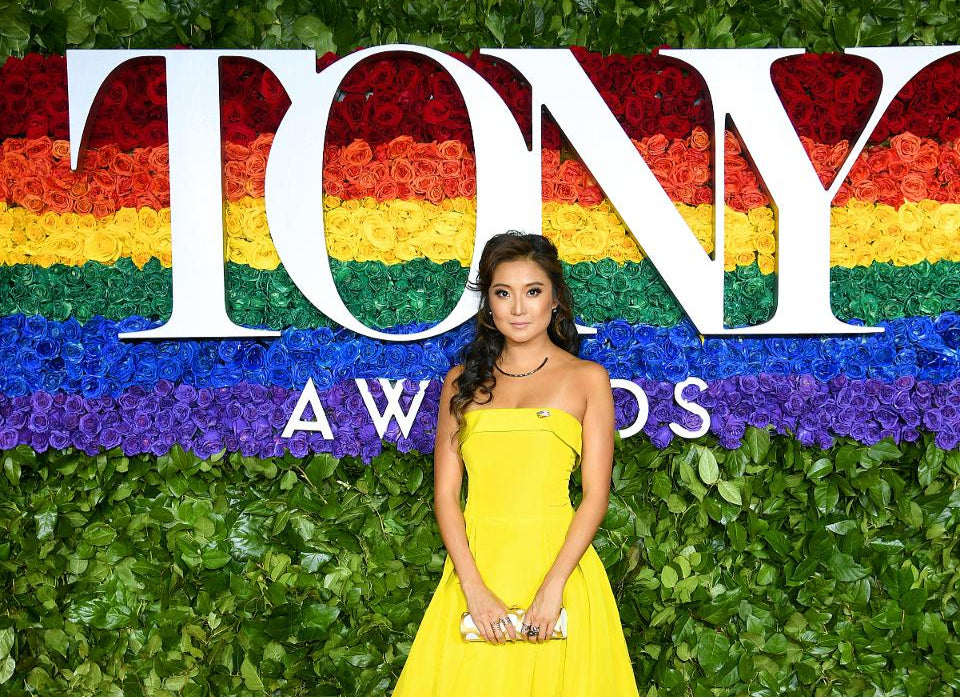 Ashley Park from Emily in Paris wearing AMANDA PEARL jewelry to The Tony Awards.