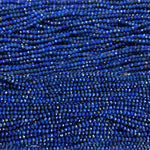 Shimmering slim gemstone beaded necklace made of 2mm faceted stones in Lapis swatch