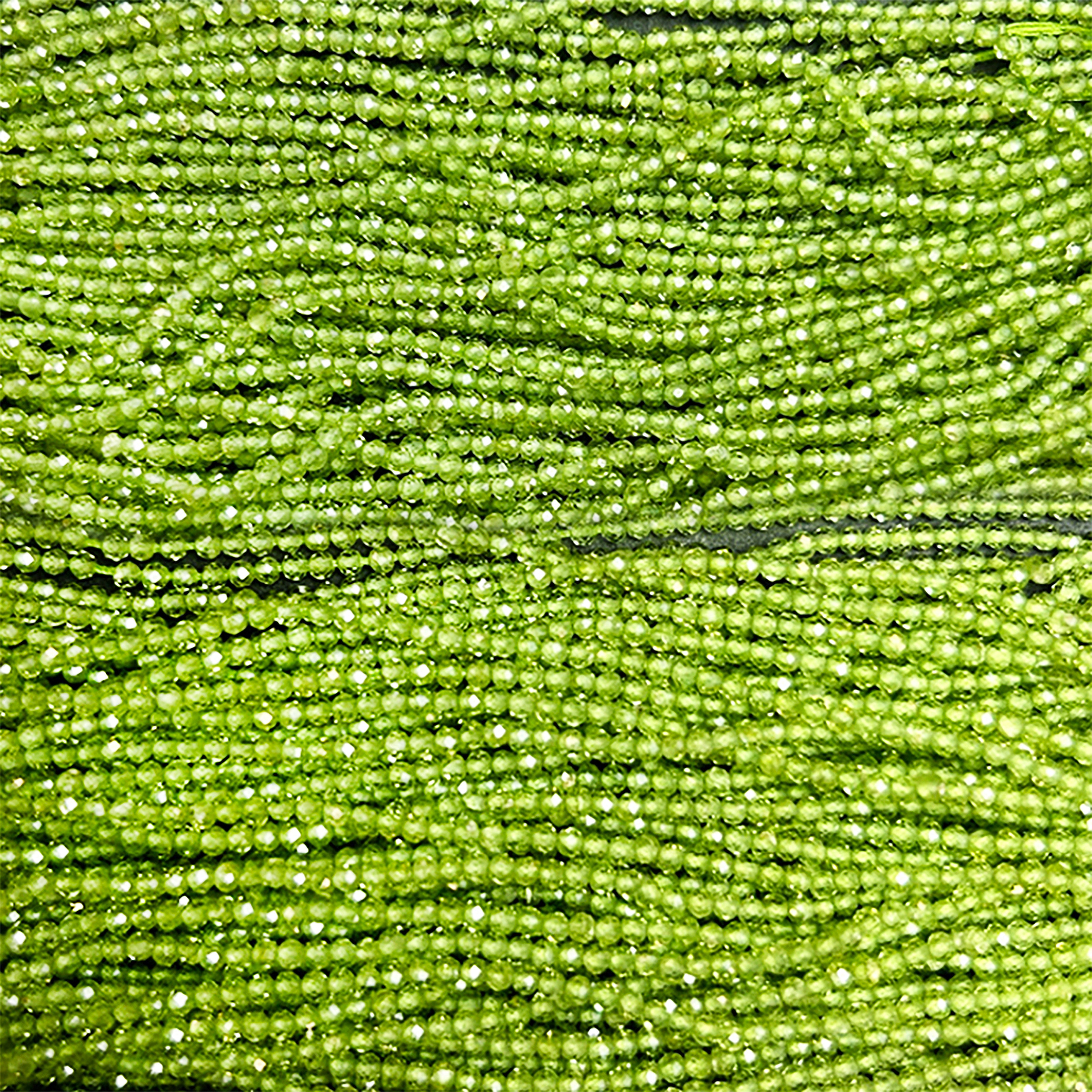 2mm faceted slim gemstone necklace swatch in peridot