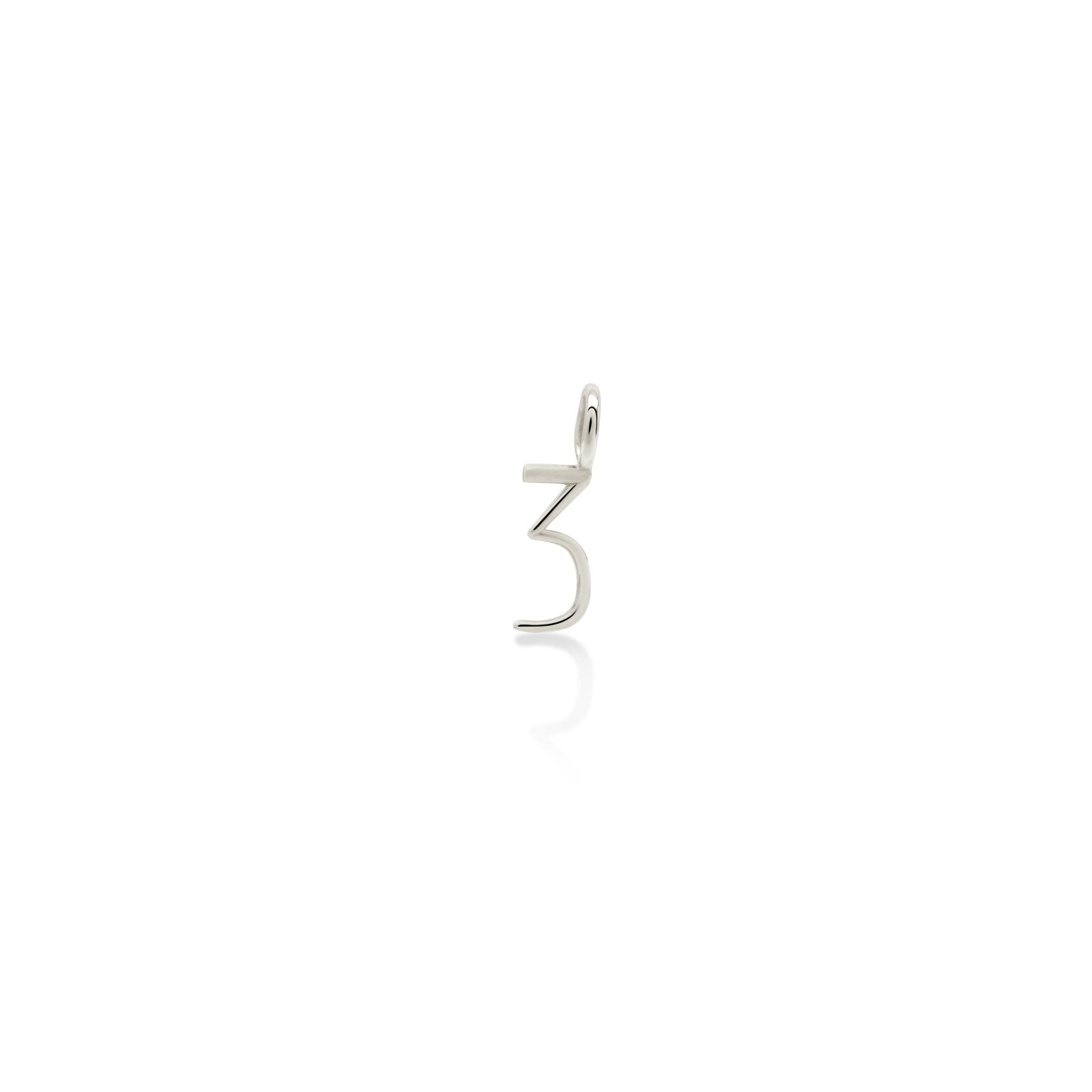 14K Recycled White Gold Number 3 Charm 