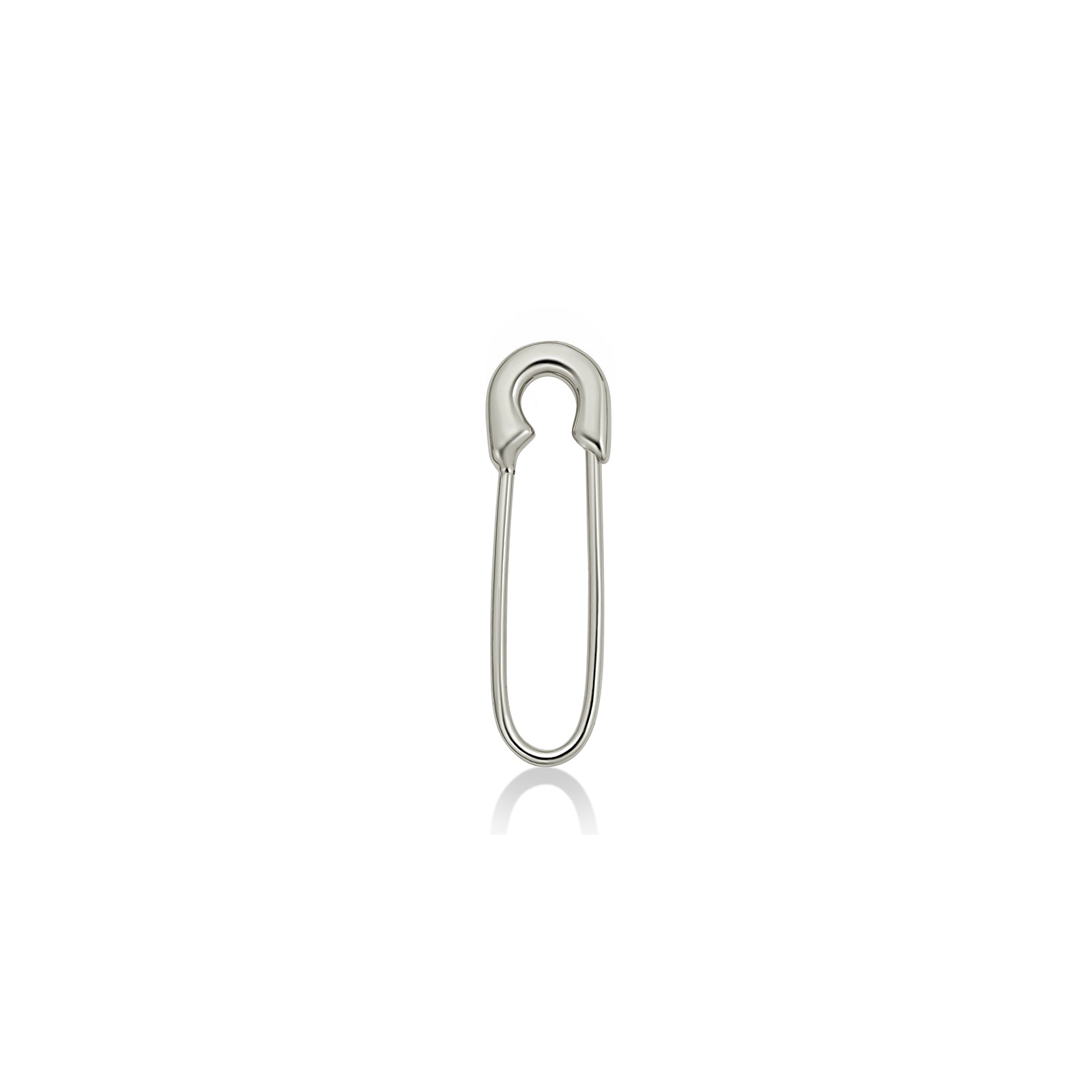 14k white gold molten safety pin charm lock on a white background.