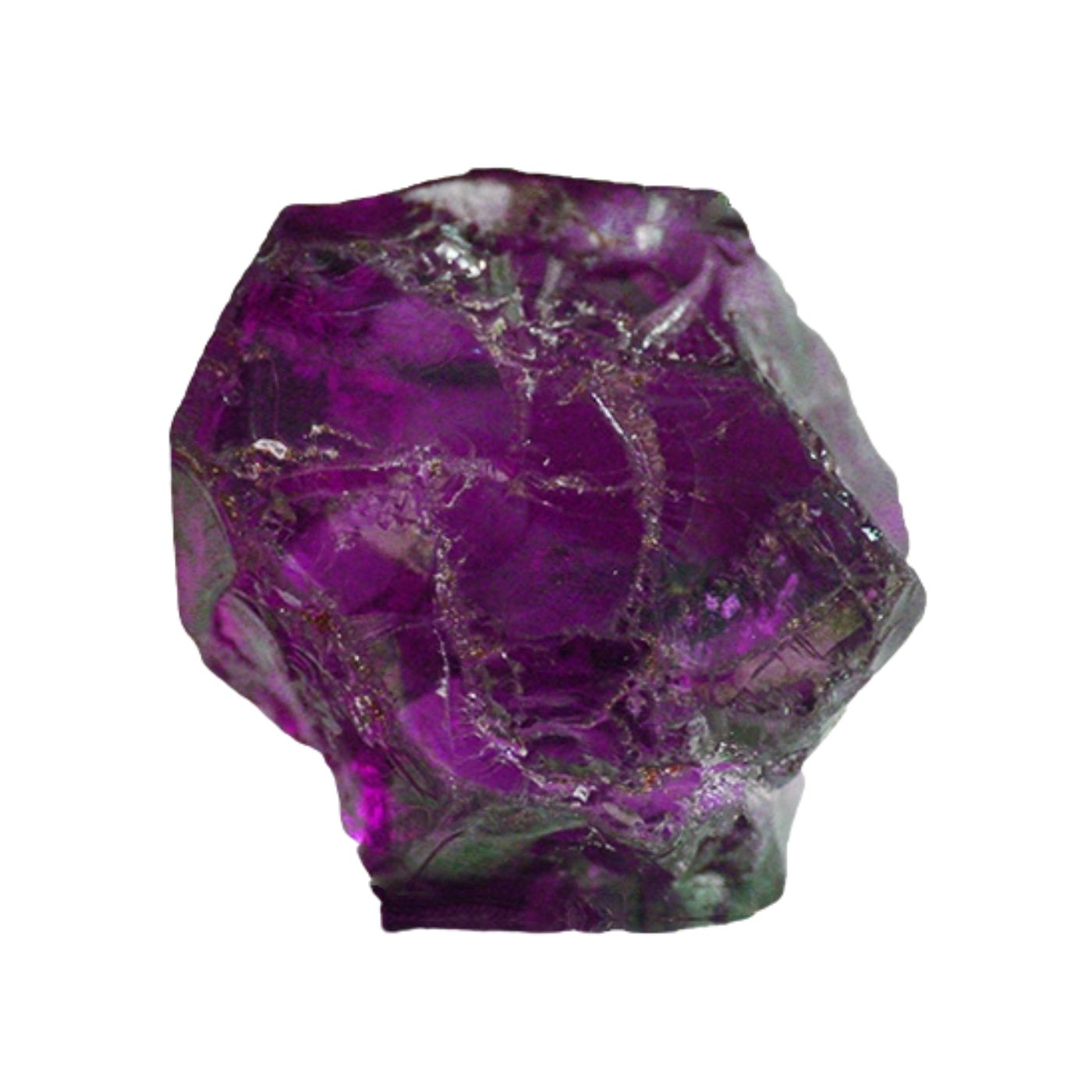 A raw purple garnet on a white background