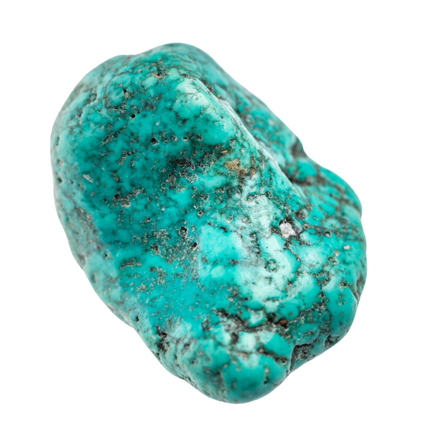 A raw turquoise gemstone on a white background