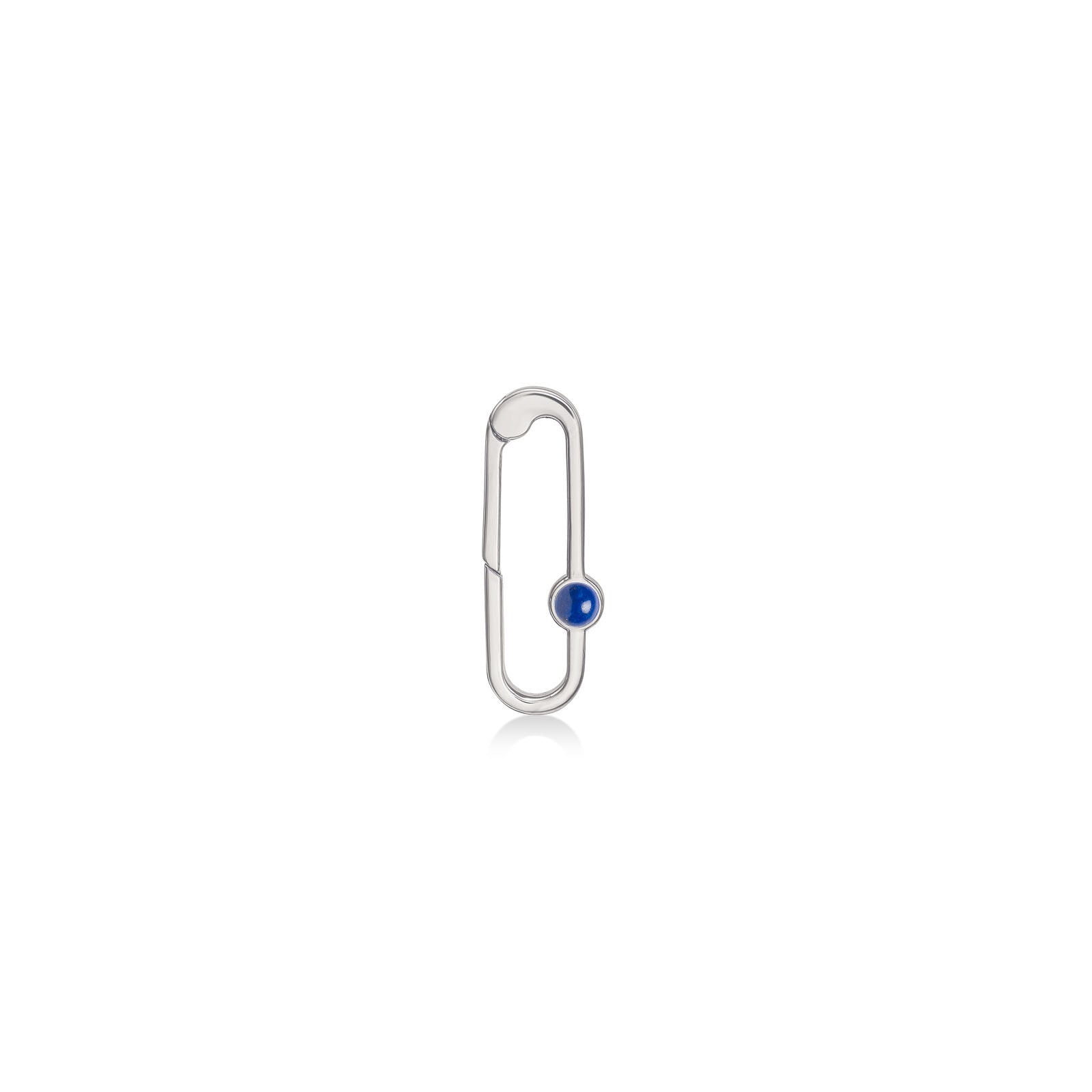 Recycled sterling silver Paperclip Charm Lock with Lapis Cabochon.