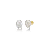Baroque Pearl Stud Earring with 14K gold post on a white background
