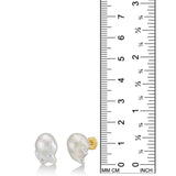 Baroque Pearl Stud Earring with 14K gold post on a white background with ruler