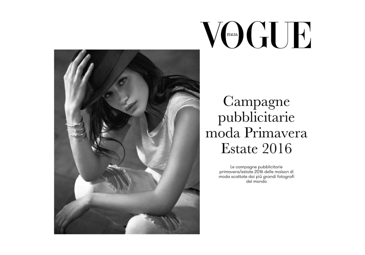 Bella Hadid wearing AMANDA PEARL jewelry in Vogue Italia.