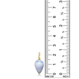 A blue lace agate drop charm with a 14K yellow gold ripple bale sits on against a ruler for scale.