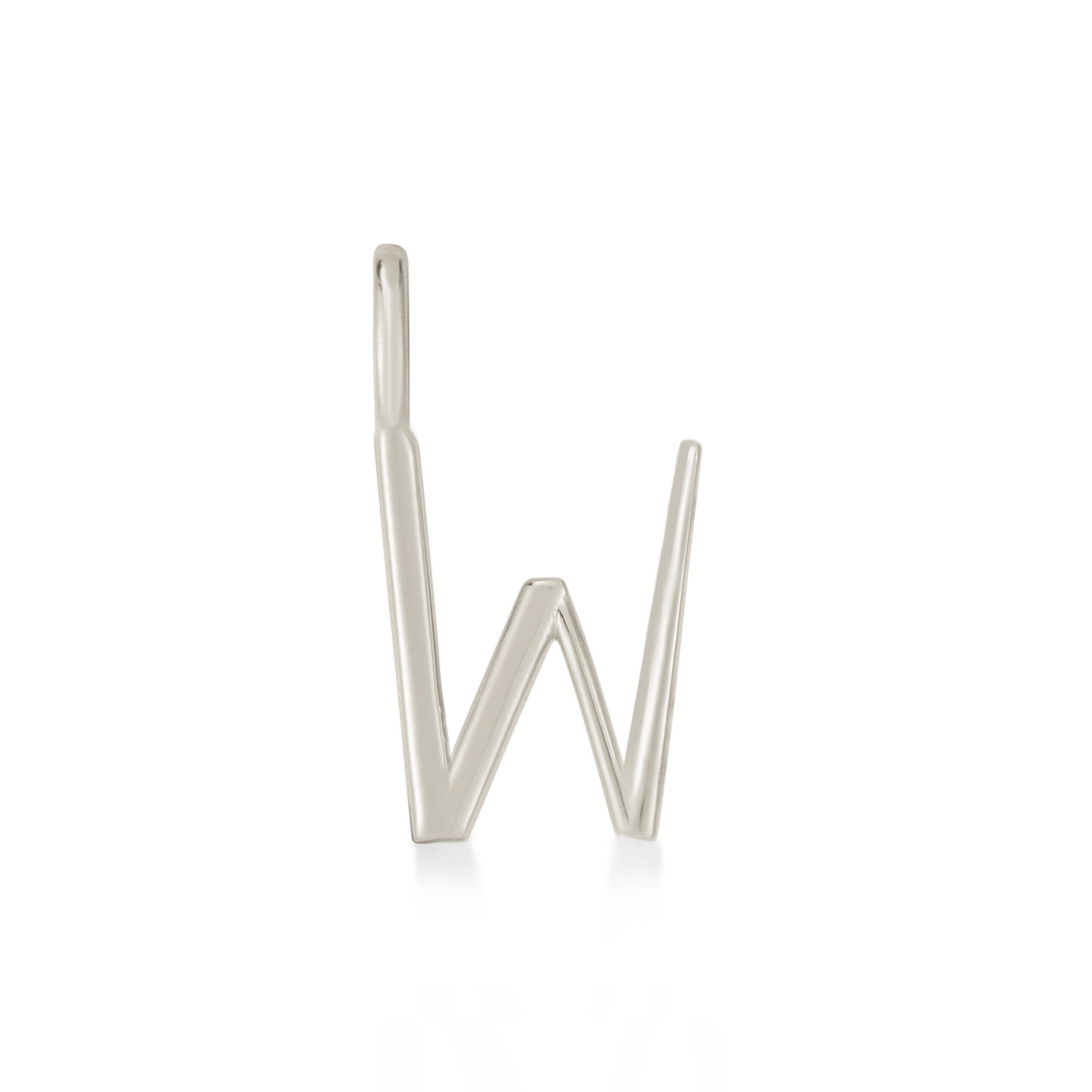 14K Recycled White Gold Letter Charm W on a white background. It shows a W initial charm. 