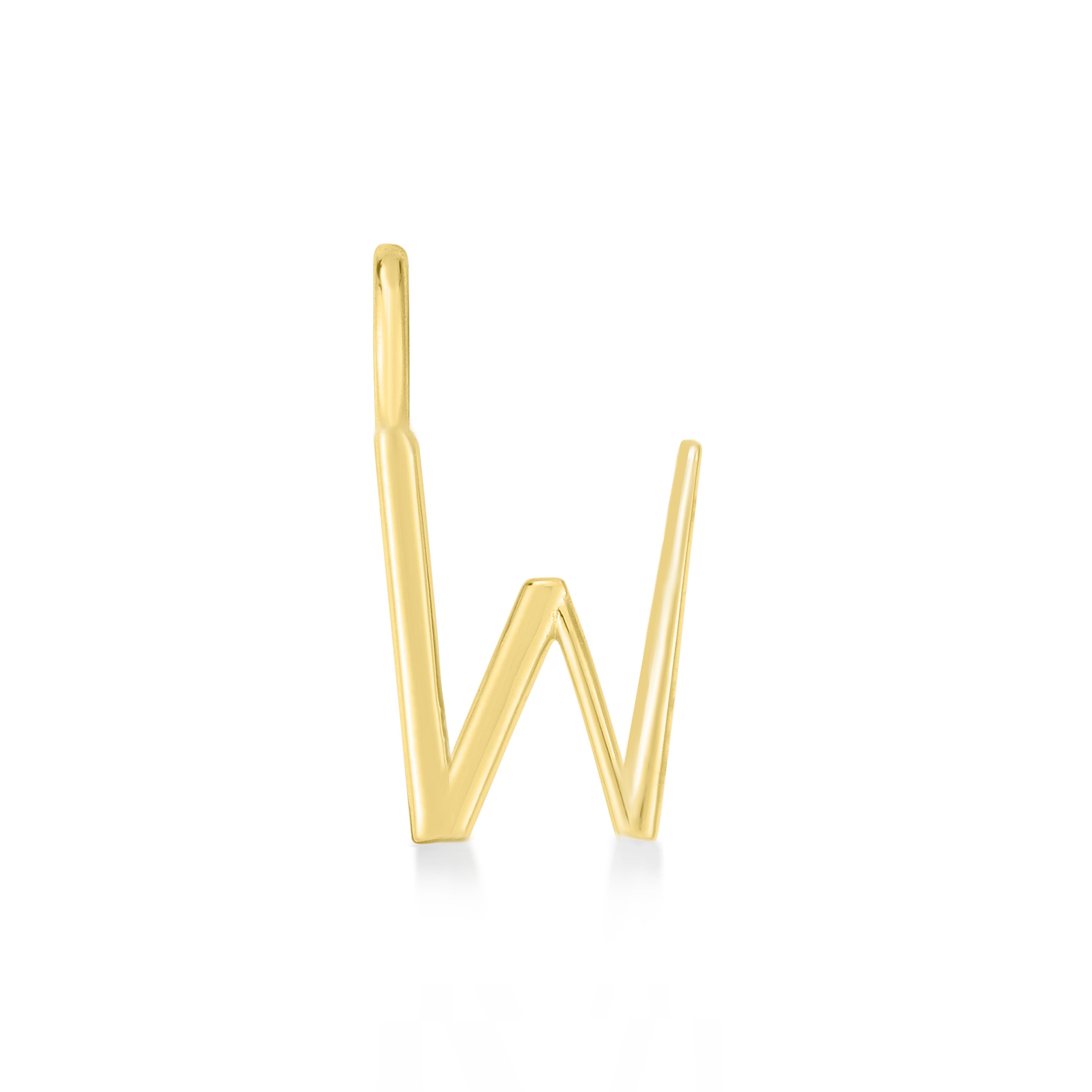 14K Recycled Yellow Gold Letter Charm W on a white background. It shows a W initial charm. 