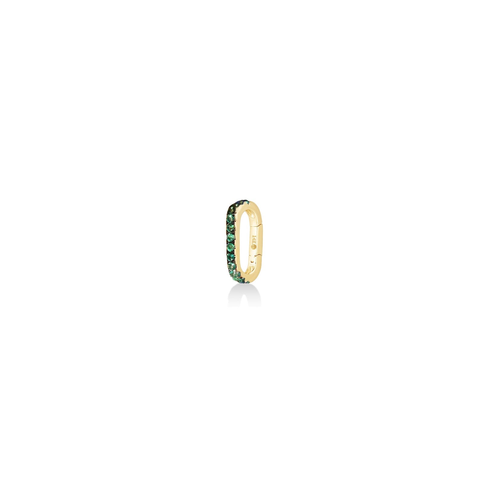 14k yellow gold Small Diamond Charm Lock with Emerald pavé on a white background