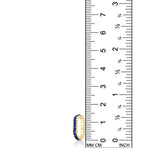 14K gold Small Sapphire Charm Lock on a white background with a ruler, measuring 14mm tall