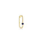An AMANDA PEARL Paperclip charm lock with Lapis cab bezel set in a 14K recycled yellow gold charm lock.