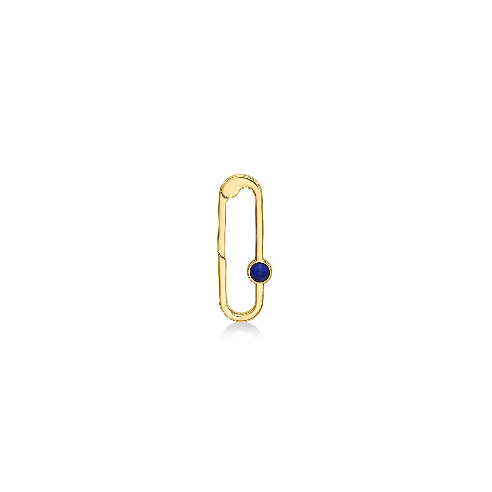 An AMANDA PEARL Paperclip charm lock with Lapis cab bezel set in a 14K recycled yellow gold charm lock.