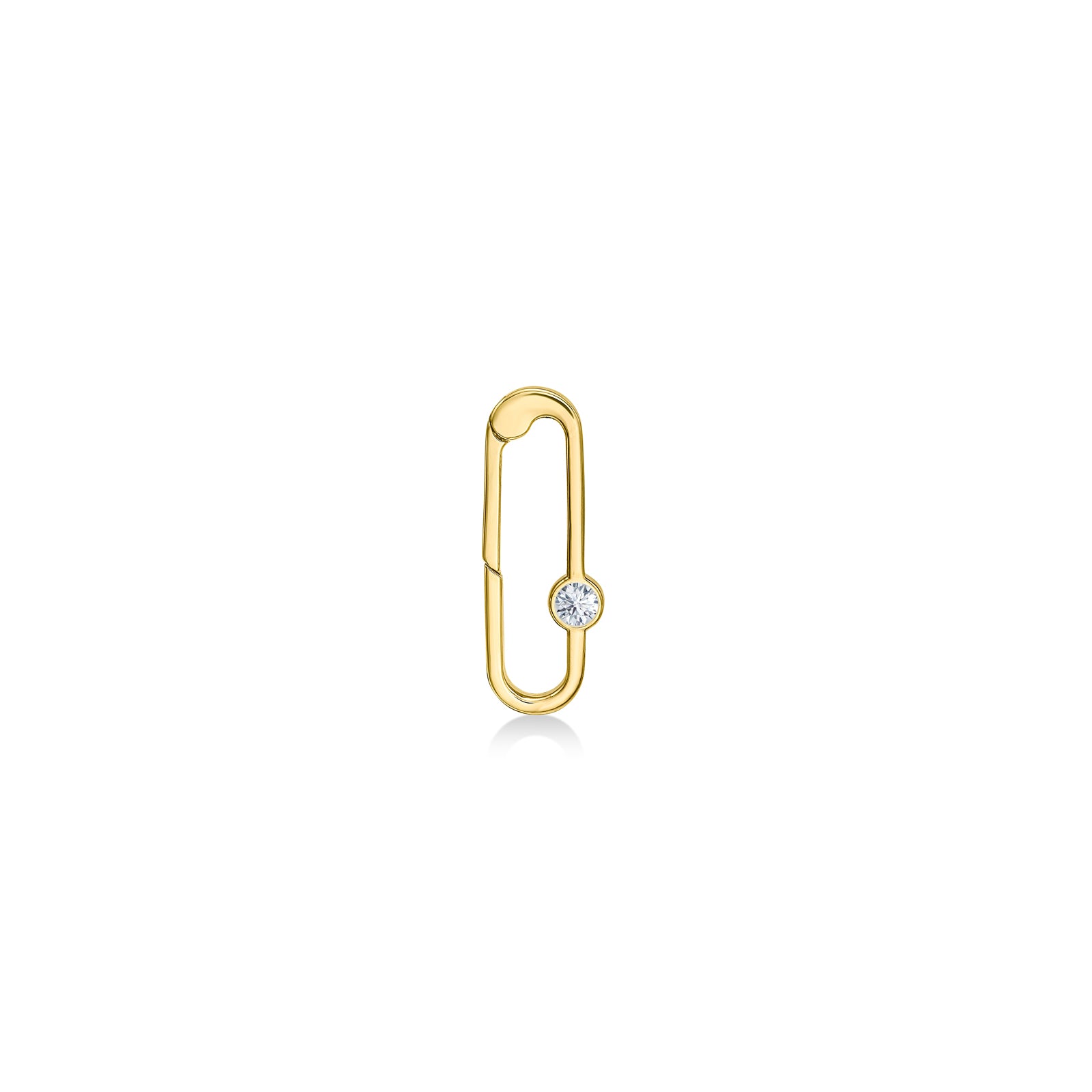 14k recycled yellow gold paperclip charm lock with diamond on a white background
