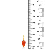 Carnelian Acorn Charm with yellow gold ripple bale next to a ruler.