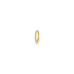 A 14K recycled yellow gold charm lock with lab grown diamonds from AMANDA PEARL sits on a white background with drop shadow. 