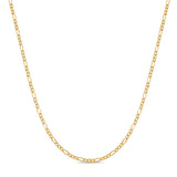 An irregular cable chain necklace in 14K yellow gold from AMANDA PEARL hangs against a white background. 