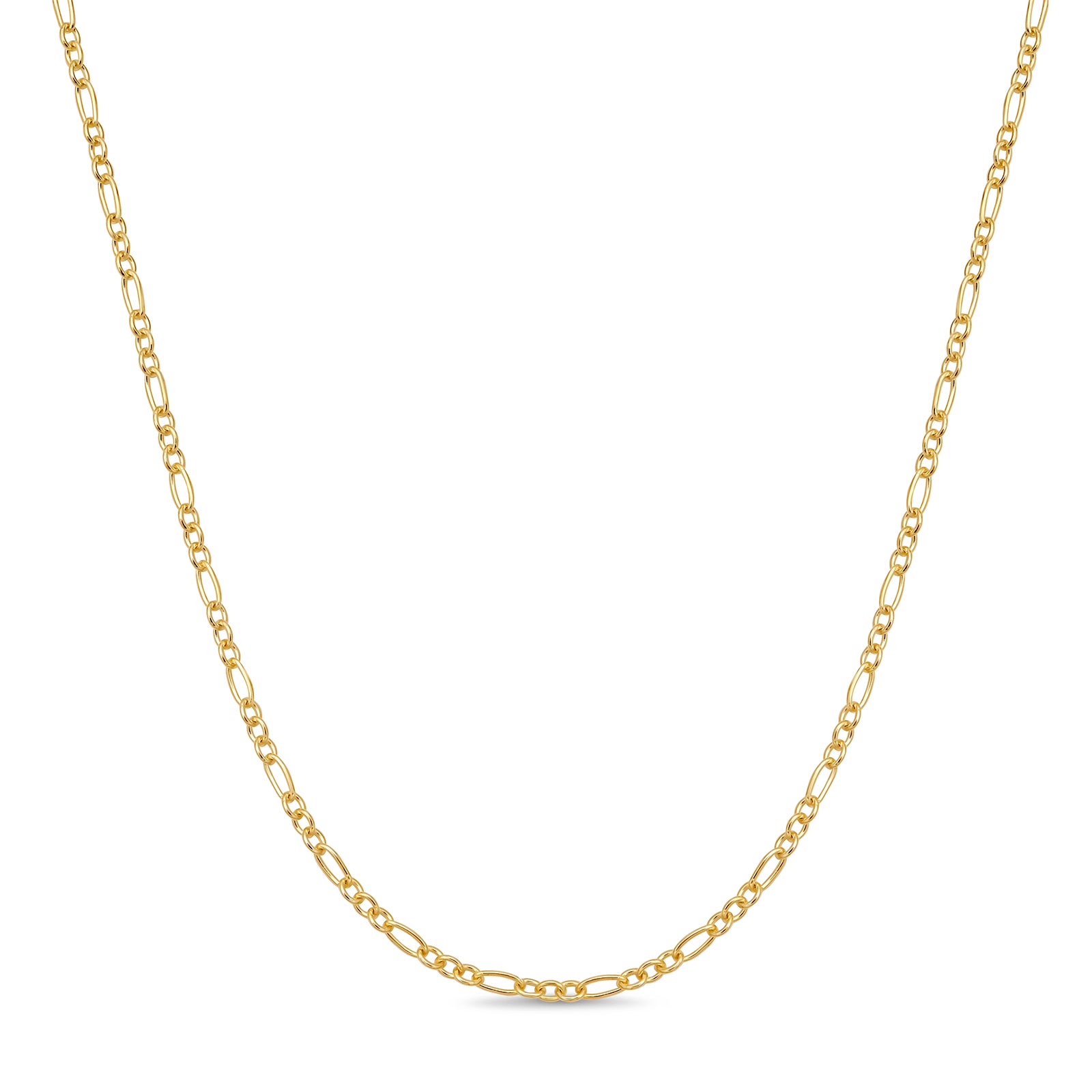An irregular cable chain necklace in 14K yellow gold from AMANDA PEARL hangs against a white background. 