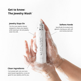 A bottle of Shinery all lathered up, and showing the advantages of using Shinery Jewelry wash.