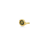 14k recycled gold Molten Knot Ring with Grass Green Tourmaline on a white background