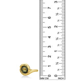 14k gold Molten Knot Ring with Grass Green Tourmaline on a white background with a ruler measuring, 13mm tall