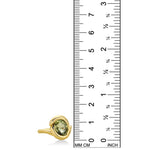 14k gold Molten Knot Ring with Spring Green Tourmaline on a white background with a ruler measuring, 13mm tall
