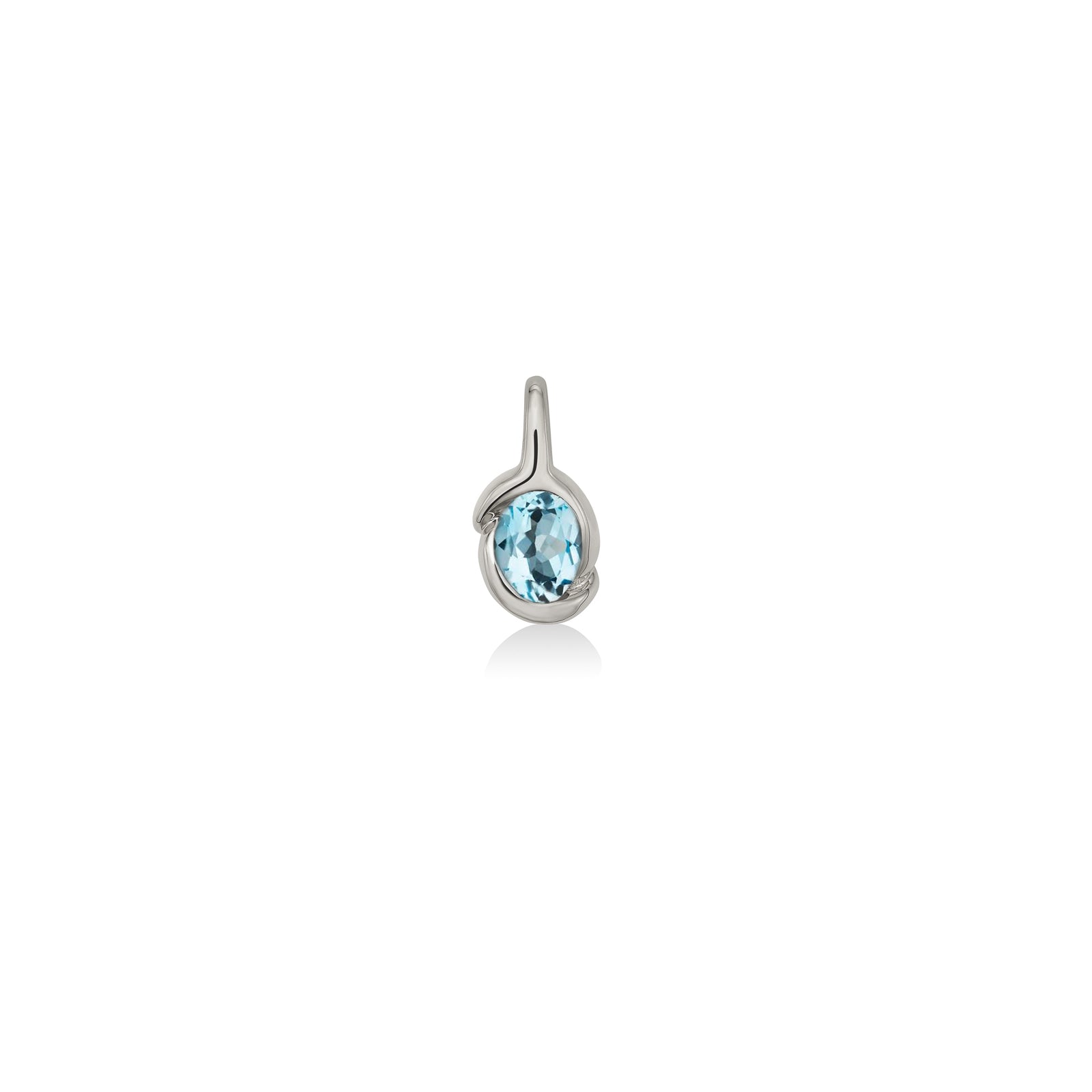A 14K recycled white gold molten knot charm with a topaz faceted gemstone, on a white neutral background.