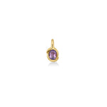 14K recycled yellow gold pendant with a purple amethyst oval gemstone on a white background.
