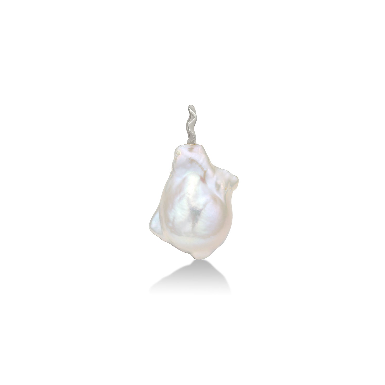 14k Recycled White Gold Ripple Bale on a Large Baroque Pearl Charm
