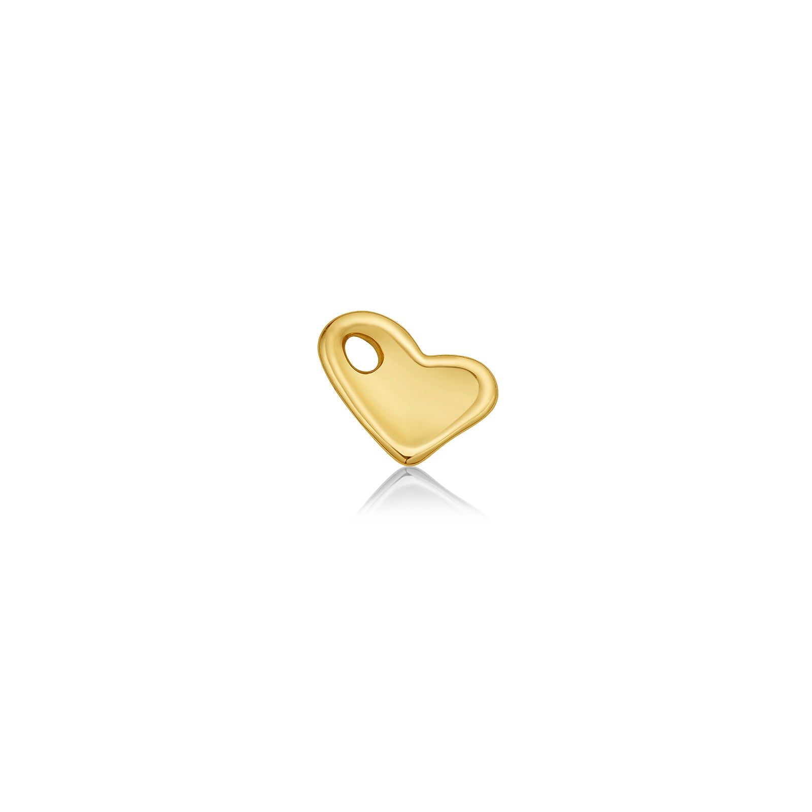 A 14K recycled yellow gold molten heart charm from AMANDA PEARL, sits back facing on a white background with drop shadow.