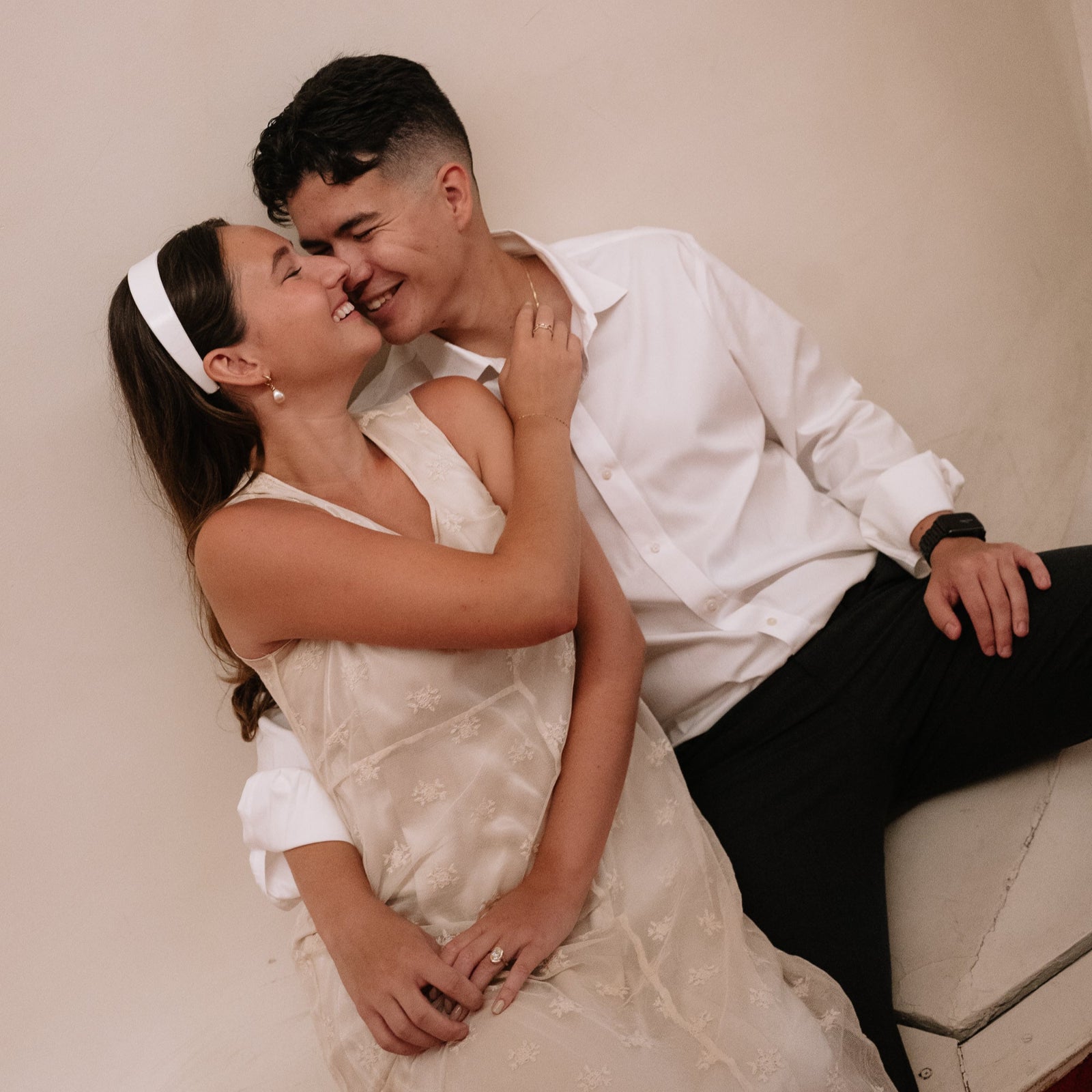 Tucker and Megan, engaged with a molten knot solitaire ring, in their engagement photos.