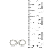 An AMANDA PEARL recycled sterling silver infinity charm lock sits against a ruler for scale
