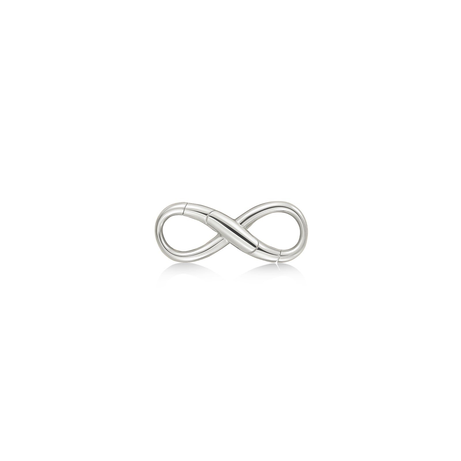 An AMANDA PEARL recycled sterling silver infinity charm lock on a white background.
