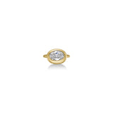 front view oval molten diamond solitaire ring in yellow gold against a white background