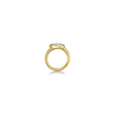 Side view of Molten Solitaire Ring with Pear Diamond in yellow gold against a white background