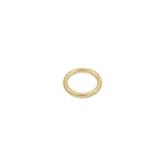 A 14K recycled yellow gold molten wedding band from AMANDA PEARL sits on a white background.