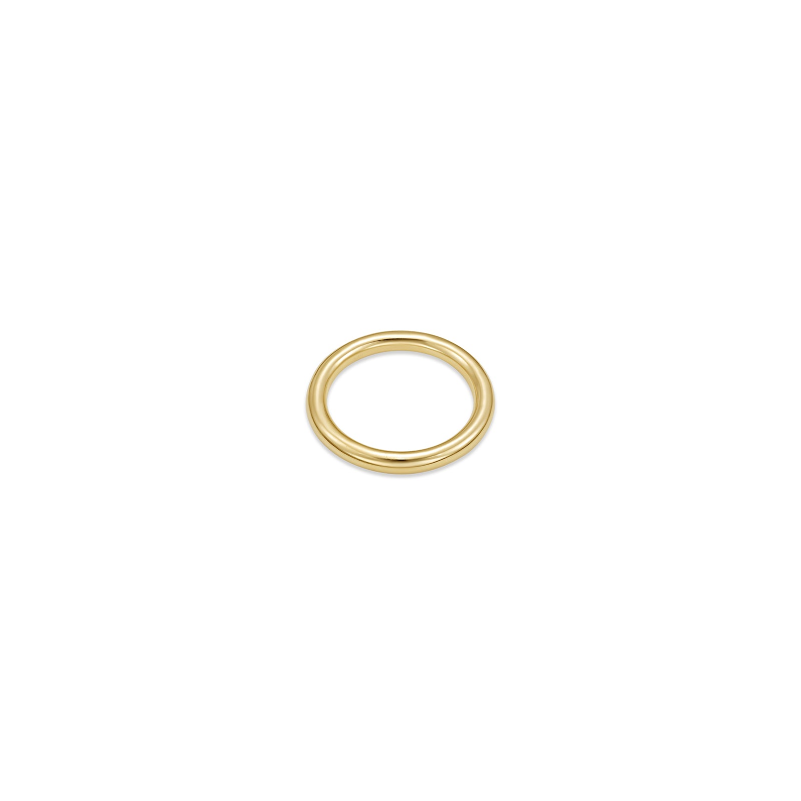 A 14K recycled yellow gold molten wedding band from AMANDA PEARL sits on a white background.
