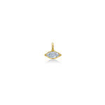 14K Recycled Gold Molten Marquise Solitaire Charm with Diamond on a white background with ruler measuring, 19mm tall