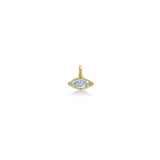 14K Recycled Gold Molten Marquise Solitaire Charm with Diamond on a white background with ruler measuring, 19mm tall