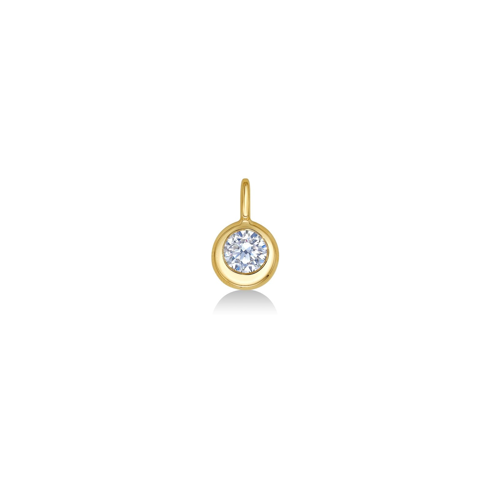 14K Recycled Gold Molten Round Solitaire Charm with Diamond on a white background