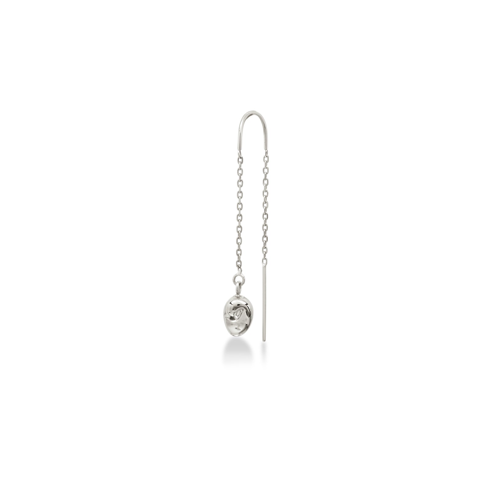 14K White Gold Molten Gold Droplet on a gold chain hanging on a white background