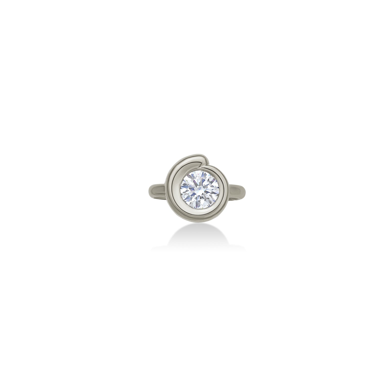 Quill Bezel Ring in white gold - top view on white background.