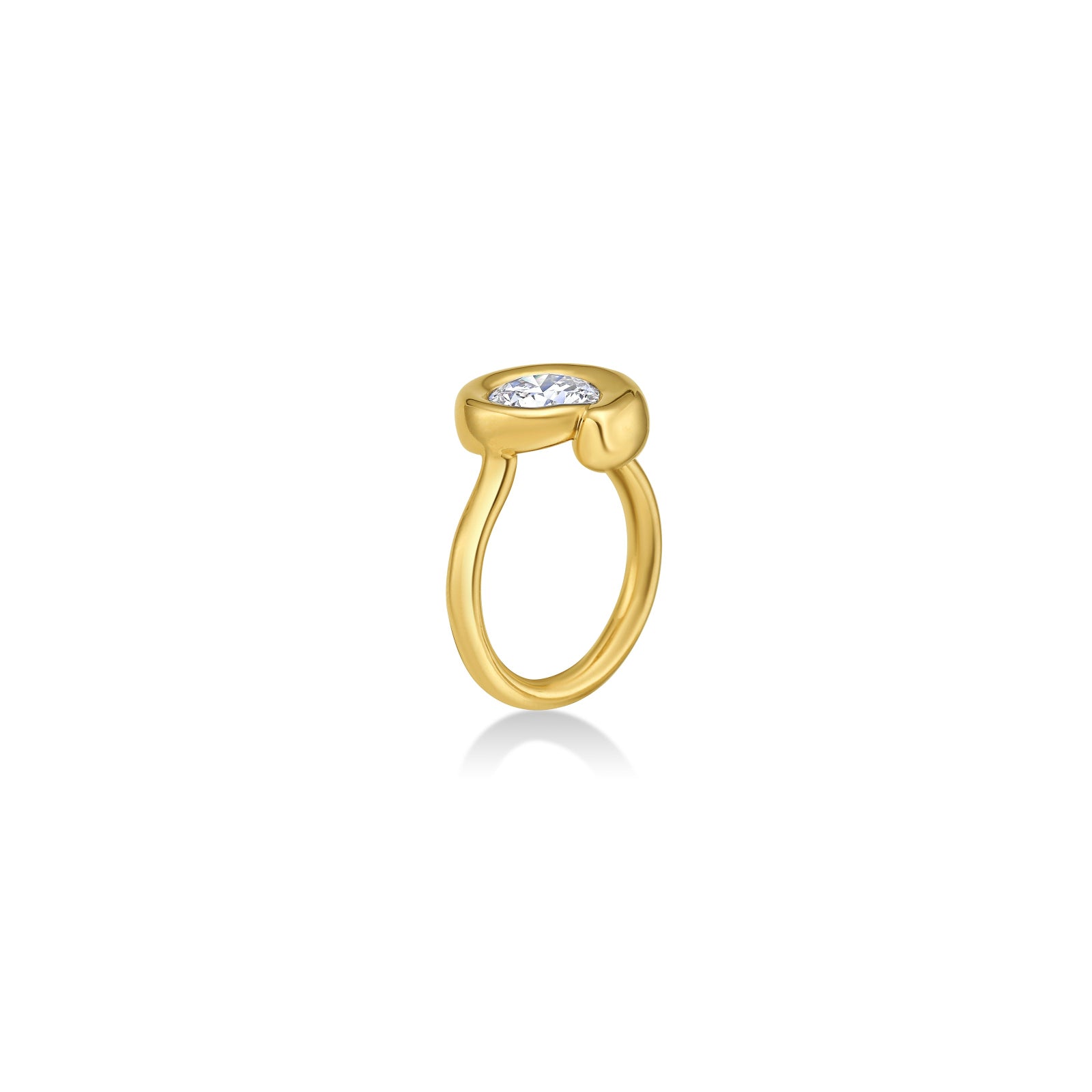 Quill Bezel Ring in yellow gold - angled side view on white background.