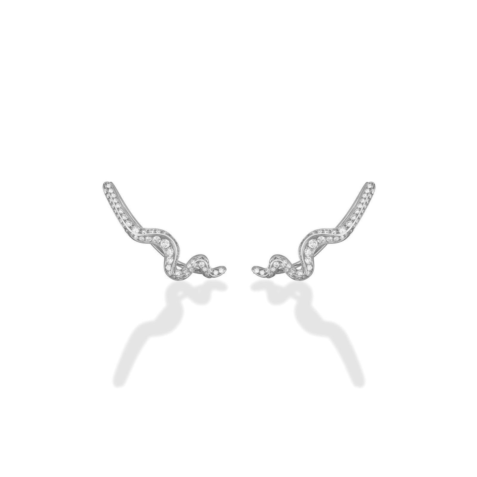 14k Recycled White Gold Large Ripple Climbers on a white background