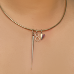 Adjustable Omega Choker with Small Ruby Quill Spike Charm, Number 8 Charm and Half Pavé Folded Heart Charm with Ruby