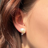 Baroque Pearl Stud Earring with 14K gold post, styled on an ear