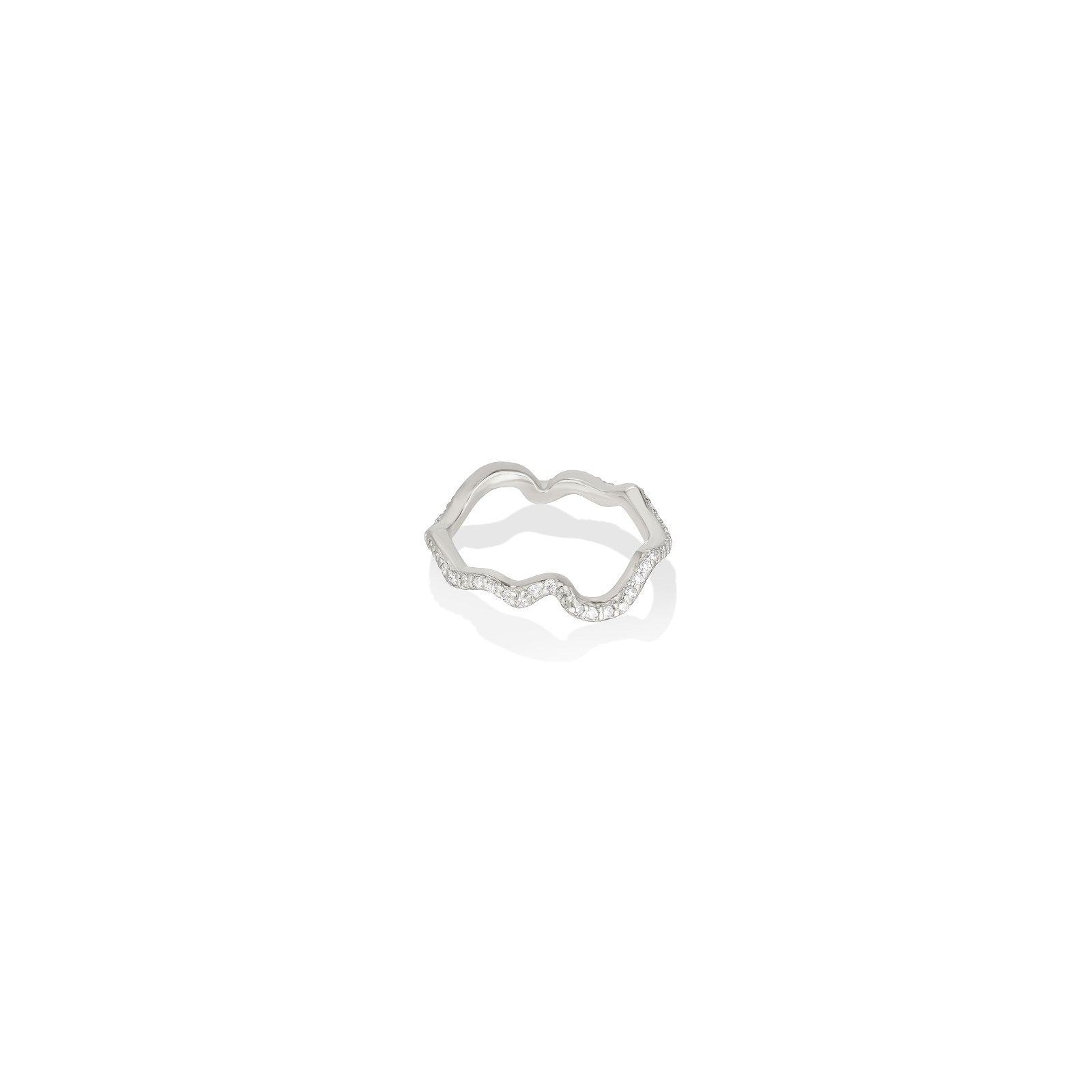 14k recycled white gold ripple ring with full pavé